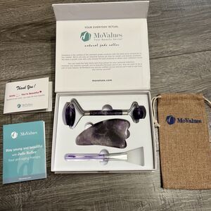 NEW MoValues Original Jade Roller & Gua Sha Facial Tools Kit NEW IN BOX Purple